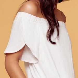 Cuyana White Linen Off-the-Shoulder Dress